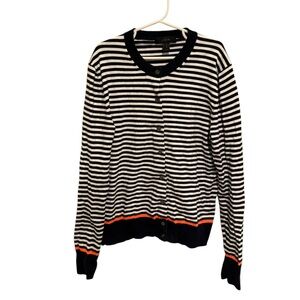 J. Crew Black and White Striped Cardigan with Orange Trim